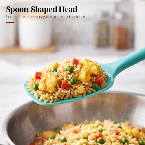 600ºF Heat Resistant Silicone Spoon Spatula Set of 3, Aqua Sky - view 6