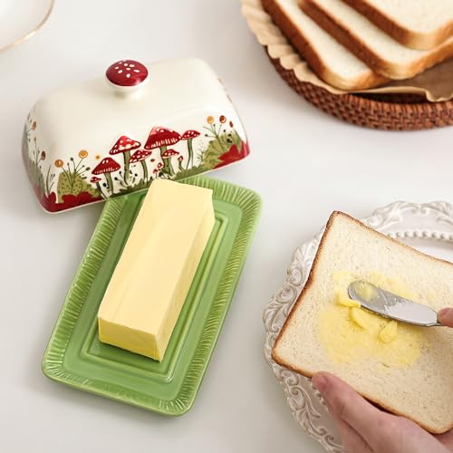 Ceramic Butter Dish with Lids - Mushroom Butter Containers, White - view 5