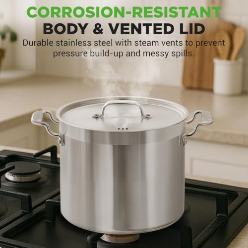 16-Quart Stainless Steel Stockpot - 18/8 Food Grade Heavy Duty Large Stock Pot for Stew, Simmering, Soup, Includes Lid, Dishwasher Safe, Works w/Induction, Ceramic & Halogen Cooktops - view 5