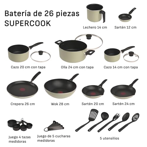 Supercook 26 Piece Lichen Green Cookware Set with Titanium Non-Stick Thermo Signal Technology, Easy Cleaning and Diffuser Base for Creating Delicious Recipes, B929SZ84 - view 2