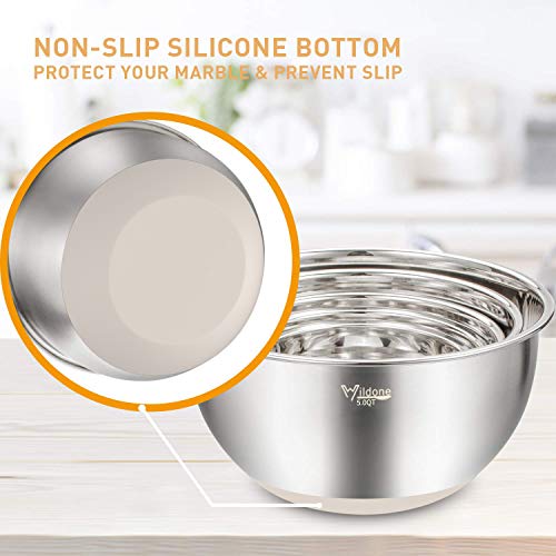 Mixing Bowls with Airtight Lids Set, 5PCS Stainless Steel Nesting Bowls with Grater Attachments & Non-Slip Bottoms, Size 5, 3, 2, 1.5, 0.63 QT, Great for Mixing & Serving, Khaki - view 5