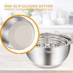 Mixing Bowls with Airtight Lids Set, 5PCS Stainless Steel Nesting Bowls with Grater Attachments & Non-Slip Bottoms, Size 5, 3, 2, 1.5, 0.63 QT, Great for Mixing & Serving, Khaki - view 5