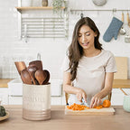 Sabine Ceramic Utensil Holder for Kitchen Counter, 7.2" Large Utensil Crock, Matte Cream Farmhouse Kitchen Utensil Holder, Countertop Organizer for Spoons, Spatulas and Cooking Tools - view 6