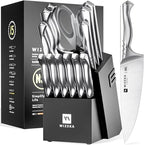 Kitchen Knife Set, 15 Piece Knife Block Set with Sharpener