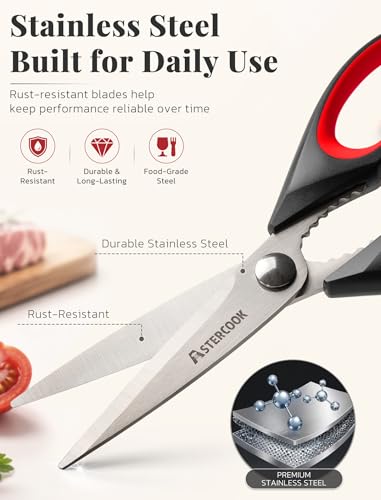 Kitchen Scissors, 3-Pack Heavy Duty Kitchen Shears with Stainless Steel Blades for Meat, Poultry, Herbs, Vegetables and Packaging, Dishwasher Safe Seafood Tools - view 4