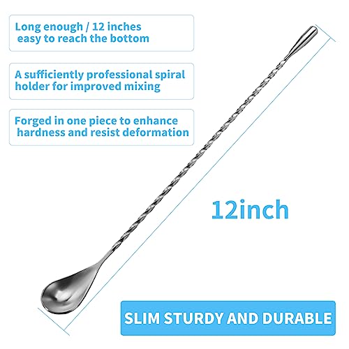 2 Pcs 12 Inch Bar Mixing Spoon Cocktail Spoon Stainless Steel Bar Long Spoon With Spiral Pattern - view 2