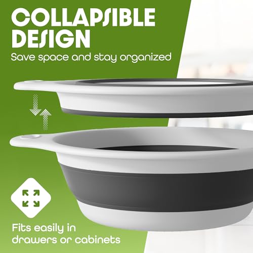 Collapsible Colander Strainer, Includes Over-sink Countertop Draining Base (5QT) Large Kitchen Drainer for Vegetables Fruit and Pasta, Round Foldable Draining Basket, Easy Storage (White) - view 2