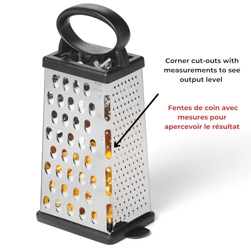 Stainless Steel 4-Sided Box Grater with Removable Base Cover and Measuring Cup - Corner Cut-Outs to Measure Output - view 3