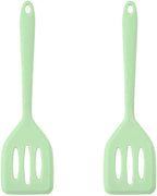 2Pack Small Silicone Turner High Heat Resistant Slotted Spatula for Fish, Eggs, Pancakes and More (12 IN, Light green)