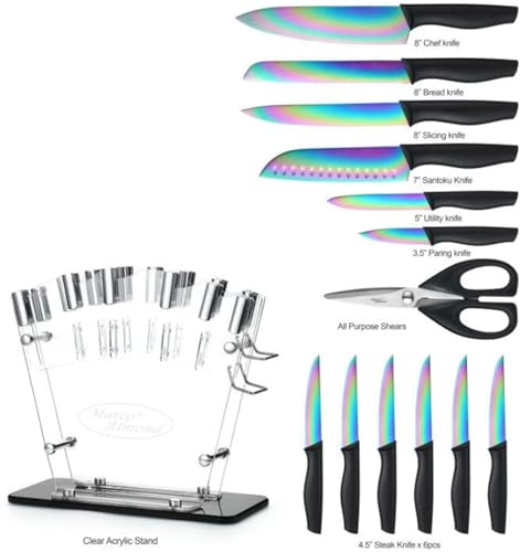 Knife Block Set,14-Piece Rainbow Color Stainless Steel Knife Sets for Kitchen with block, KYA35 Chef Cooking Knives Set with Acrylic Stand - view 2