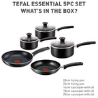 Tefal Essential 5-Piece Non-Stick Cookware Set: 3 Saucepans (16/18/20CM) with Lids, 2 Frying Pans (20/24CM), Compatible with All Hobs Except Induction Black - B472S545 - view 2