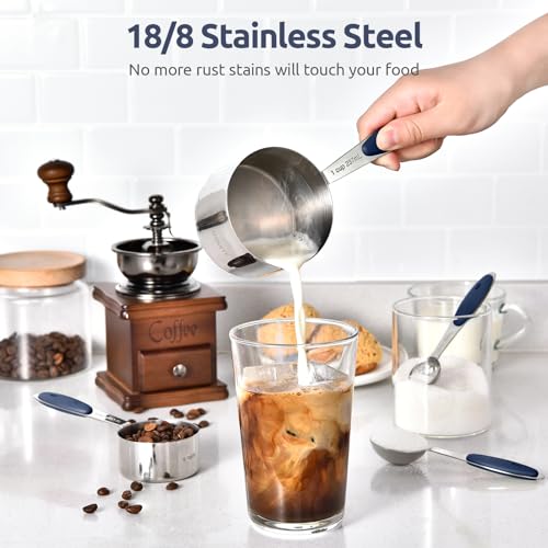 Measuring Cups Spoons Set, 18/8 Stainless Steel, 12Pc/Midnight Blue - view 3
