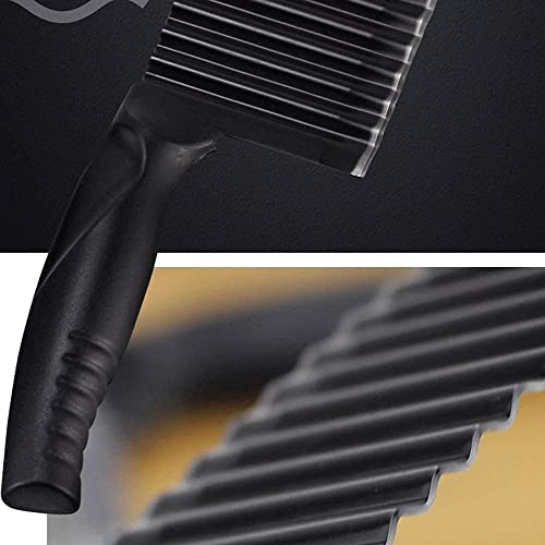 Crinkle Potato Cutter 2.9" x 11.8" Stainless Steel Waves French Fries Slicer Handheld Chipper Chopper, Vegetable Salad Chopping Knife Home Kitchen Wavy Blade Cutting Tool, Black (1 Pack) - view 4