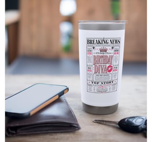 Funny Happy Birthday Diva Newspaper Front Page Headliner Stainless Steel Insulated Tumbler - view 7