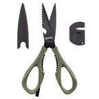 Kitchen Scissors All Purpose, Extra Sharp Kitchen Shears with Knife Sharpener & Sheath, Solid & Durable Stainless Steel Scissors with ANTI-RUST Black Titanium Plated, Dishwasher Safe – Green