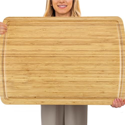 76 cm Extra Large Bamboo Cutting Board for Kitchen, 30 x 20 Inch Large Wooden Cutting Boards with Juice Groove, Thick Butcher Block Cutting Board for Meat Vegetables, Large Charcuterie Board