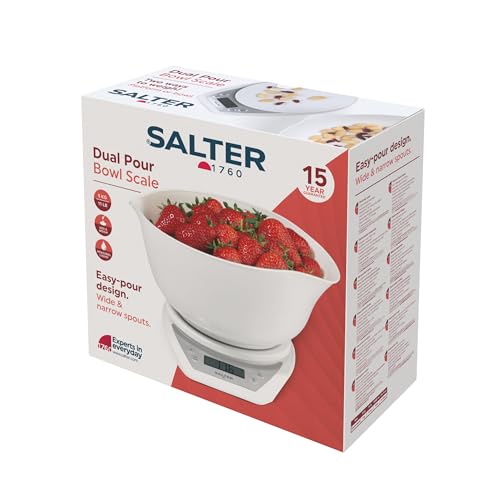 Digital Electronic Kitchen Scales - 2 Litre Dual Pour Mixing Bowl, Perfect for Cooking, Baking, Food/Liquid Weighing, Easy Read Display, Metric/Imperial, 15 Year - White with White Bowl - view 2