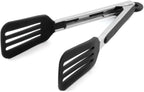 12 Inch Stainless Steel Silicone Serving Tongs with Locking Handle (Black)