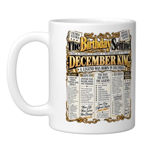 December Birthday King Born In December Front Page Newspaper Ceramic Mug, White, 11oz