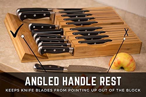 In-Drawer Bamboo Knife Block Holds 16 Knives (Not Included) Without Pointing Up PLUS a Slot for your Knife Sharpener! Knife Organizer Made from Quality Moso Bamboo - view 4