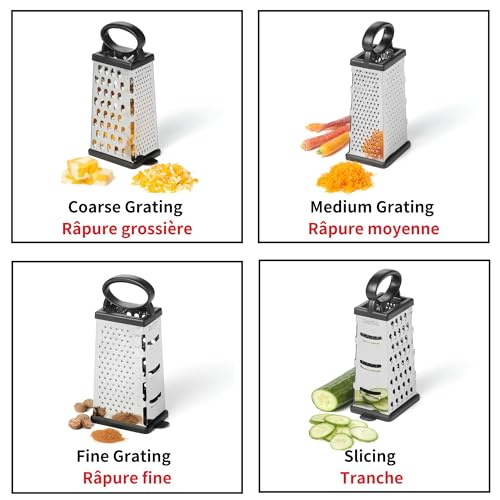 Stainless Steel 4-Sided Box Grater with Removable Base Cover and Measuring Cup - Corner Cut-Outs to Measure Output - view 2