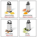 Stainless Steel 4-Sided Box Grater with Removable Base Cover and Measuring Cup - Corner Cut-Outs to Measure Output - view 2