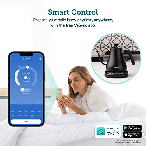 Electric Gooseneck Kettle Smart Bluetooth with Variable Temperature Control, Black & Pour Over Coffee Maker with Double-layer Stainless Steel Filter, 34 Ounce - view 3