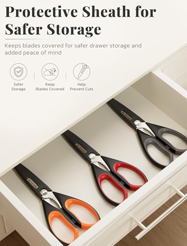 Kitchen Scissors, 3-Pack Heavy Duty Kitchen Shears with Stainless Steel Blades for Meat, Poultry, Herbs, Vegetables and Packaging, Dishwasher Safe Seafood Tools - view 7