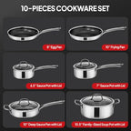 10 Pcs Non-Stick Cookware Set, Stainless Steel Pots and Pans Set with Lids, Non-Toxic Kitchen Set Chef's Pan, PFOA & PTFE Free, Compatible for All Cooktops - view 2