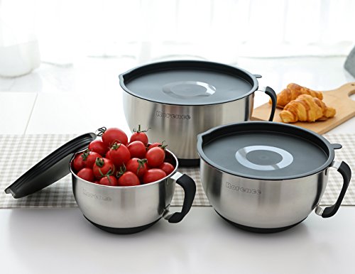 Stainless Steel Mixing Bowls Set with Lids,1.5,3 & 5 Qt,Black - view 3