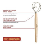 Danish Dough Whisk for Bread Baking, Sourdough, and Pizza Dough, Dutch Whisk, Made in Poland, 11.5-Inch - view 2