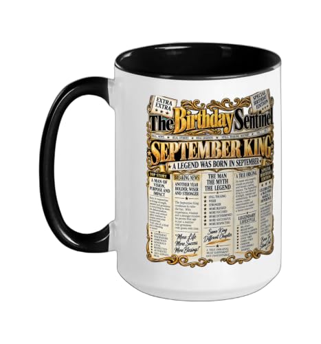 September Birthday King Born September Front Page Newspaper Ceramic Mug, Black/White, 15oz