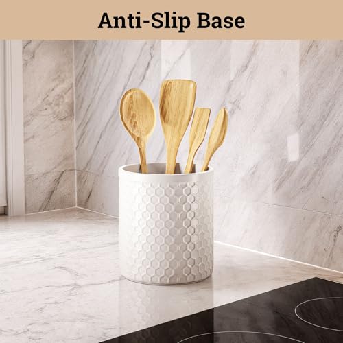 Ceramic Utensil Holder for Kitchen Counter w/ Anti-Slip Base 5.5"W x 6.5"H - view 4