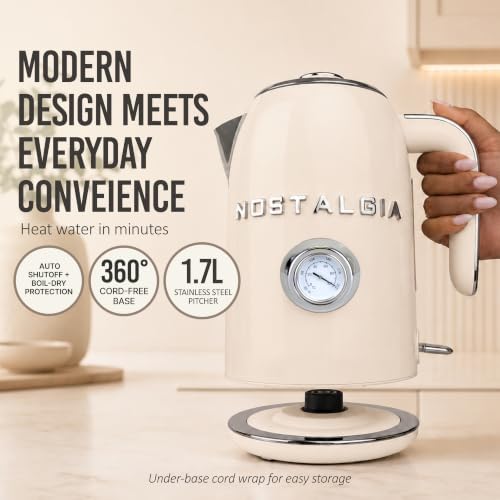 Retro Electric Kettle,1.7L Enamel-Coated Stainless Steel - Cream - view 2