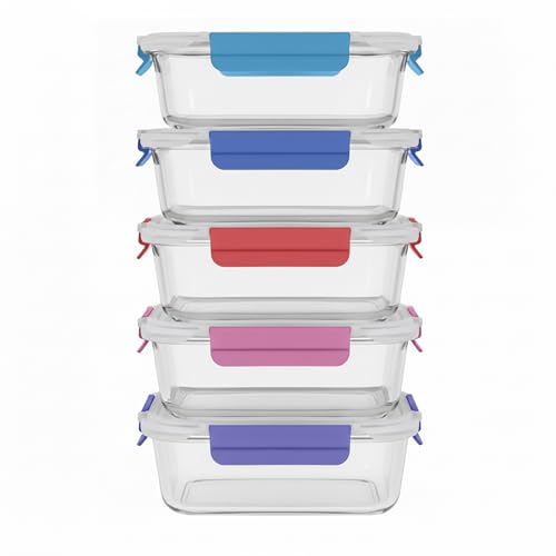 Glass Food Storage Containers with Lids, Meal Prep, Lunch, 5 Piece