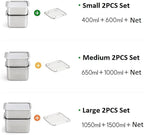 CuBE Small 2PCS Set 600ml 400ml Stainless Steel Food Storage Containers With Lids and a Net Kitchen Appliances Dishwasher Safe Premium South Korea