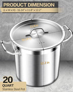 20 Quart Soup Pot with Lid – Stainless Steel Stock Pot, Heavy Duty Cooking Pot for Soup, Pasta, Stew – Induction & Oven Safe, Commercial & Home Use - view 2
