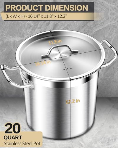 20 Quart Soup Pot with Lid – Stainless Steel Stock Pot, Heavy Duty Cooking Pot for Soup, Pasta, Stew – Induction & Oven Safe, Commercial & Home Use - view 2
