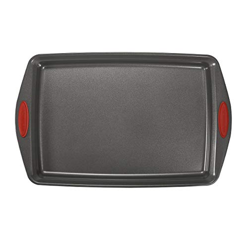Nonstick Bakeware with Grips includes Nonstick Bread Pan, Baking Pan, Cake Pans and Cookie Sheet / Baking Sheet - 5 Piece, Gray with Red Grips - view 3