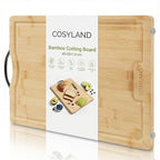 Wooden Chopping Board - Bamboo Chopping Board 42 x 30 x 1.6 cm, Pre-Oiled & Water-Repellent, Knife-Friendly Wooden Board Kitchen for Meat, Vegetables & Bread, Wooden Cutting Board