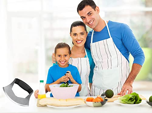 Mezzaluna Knife Salad Chopper, Stainless Steel Blade with Protective Cover - Ergonomic Anti-Slip Handle Vegetable Chopper Mincing Knife for Pizza, Cheese, Onion, Carrot, Pepper, Garlic, Vegetable - view 3