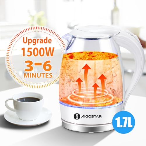 Electric Kettle, 1500W Glass Electric Tea Kettle Rapid Heating, Borosilicate Glass, Auto Shutoff and Boil-Dry Protection, Hot Water Boiler BPA Free and Cordless with LED Indicator, 1.7 Liter - view 4