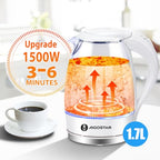 Electric Kettle, 1500W Glass Electric Tea Kettle Rapid Heating, Borosilicate Glass, Auto Shutoff and Boil-Dry Protection, Hot Water Boiler BPA Free and Cordless with LED Indicator, 1.7 Liter - view 4