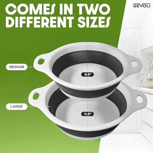Collapsible Colanders (2 Pack Set) Food Strainers with Over-Sink Water Draining Base for Pasta Fruits and Vegetables (4 and 5 Quart) - White Gray - view 4