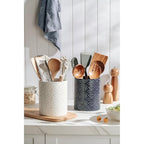 Kitchen Utensil Holder, 6x7 inch Large Ceramic Utensil Holder with Embossed Pattern, Cooking Utensil Crocks for Kitchen Countertop, Home Decor, Blue - view 3