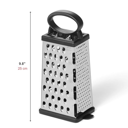 Stainless Steel 4-Sided Box Grater with Removable Base Cover and Measuring Cup - Corner Cut-Outs to Measure Output - view 7