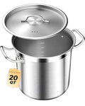 20 Quart Soup Pot with Lid – Stainless Steel Stock Pot, Heavy Duty Cooking Pot for Soup, Pasta, Stew – Induction & Oven Safe, Commercial & Home Use