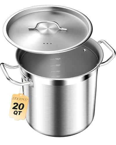 20 Quart Soup Pot with Lid – Stainless Steel Stock Pot, Heavy Duty Cooking Pot for Soup, Pasta, Stew – Induction & Oven Safe, Commercial & Home Use