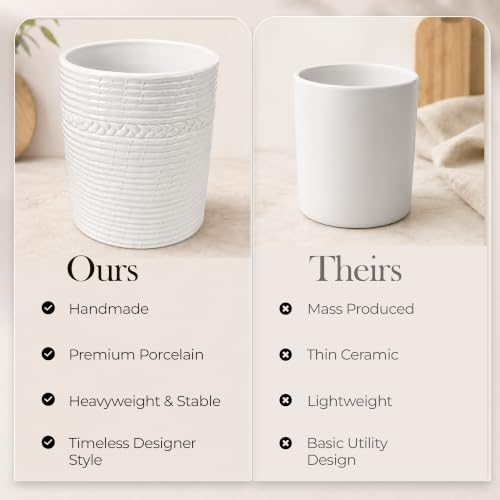 Handcrafted Cooking Utensil Holder, Extra-Large Crock, White - view 6