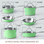 10-Piece Mint Green Nickel Free Stainless Steel Cookware Set - Nickel Free Stainless Steel Pots and Pans Set - Healthy Non-Toxic Induction Cookware Sets - view 6